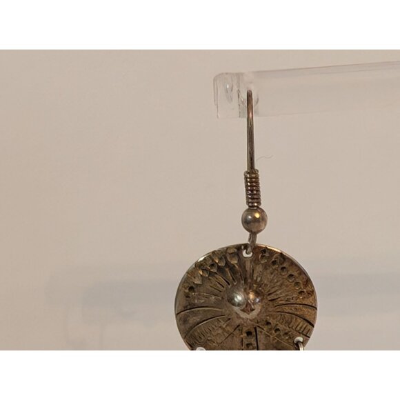 Vintage Taxco Mexican Sterling Silver Dangle Earrings Dreamcatcher Feathers - Picture 3 of 6